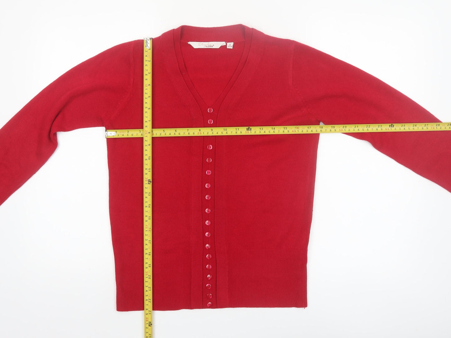 EWM Women Red Acrylic V-Neck Button Cardigan Size 10-12