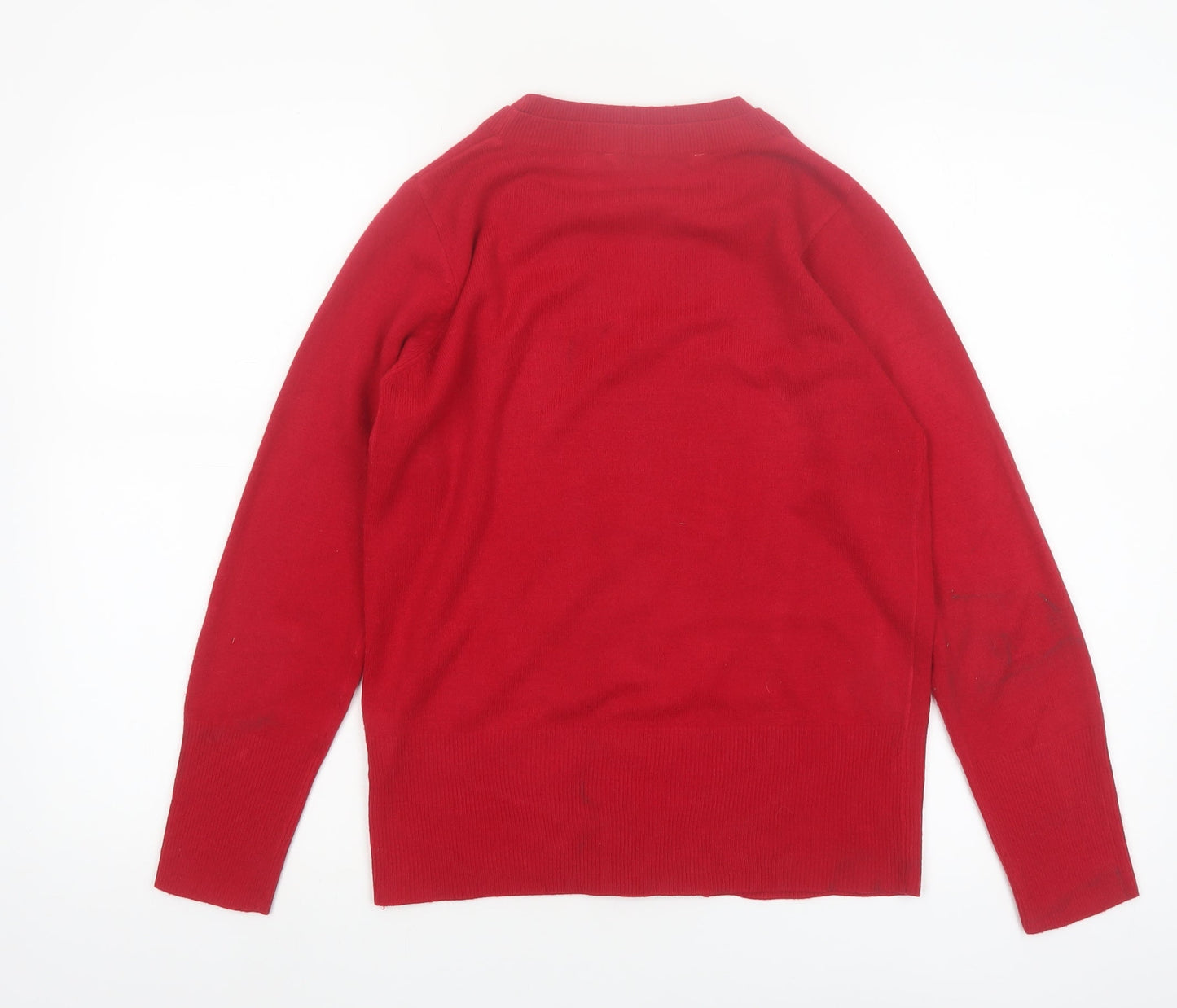 EWM Women Red Acrylic V-Neck Button Cardigan Size 10-12