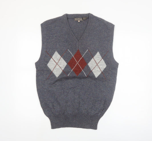 Eleven Sixty Six Men's Grey Argyle Wool Blend Sleeveless Vest L