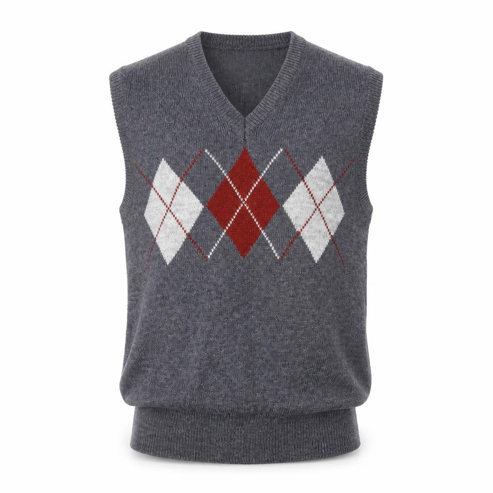 Eleven Sixty Six Men's Grey Argyle Wool Blend Sleeveless Vest L