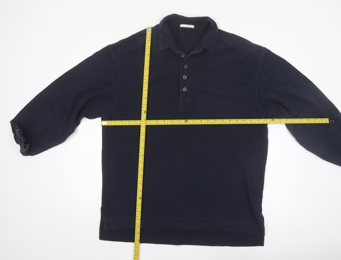 Marks and Spencer Men's Navy Long Sleeve Cotton Polo Shirt Medium
