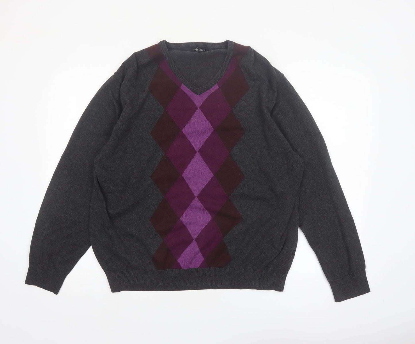 Van Heusen Men’s Grey Argyle V-Neck Cotton Jumper XL