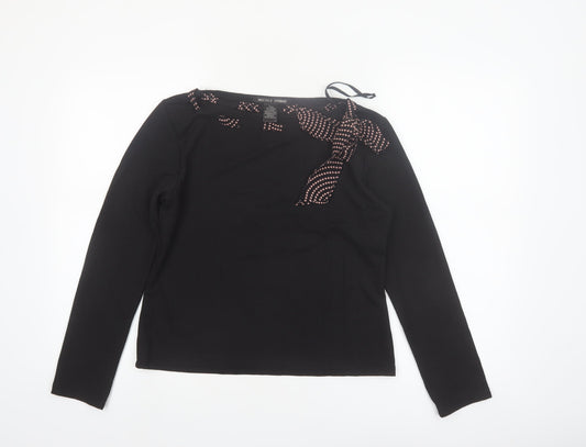 Nicole Studio Women's Black Long Sleeve Bow Detail Blouse Size 10