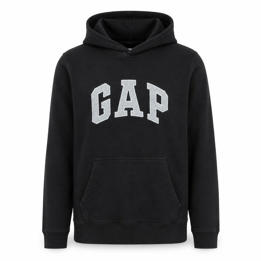 GAP Mens Black Pullover Hoodie S Logo Graphic Fleece Sweatshirt