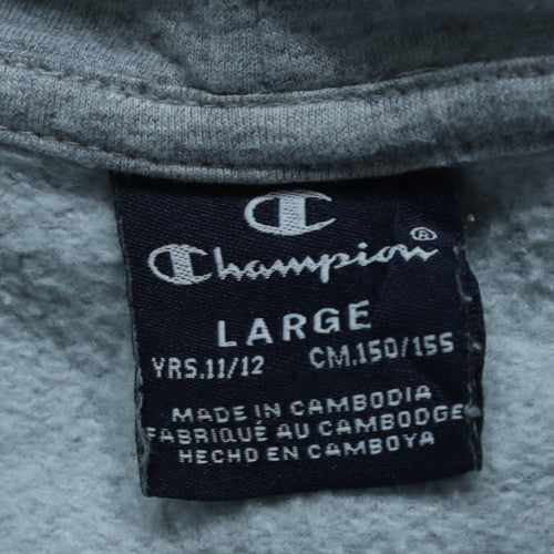 Champion Teens Grey Pullover Hoodie L Embroidered Logo Sports Fleece