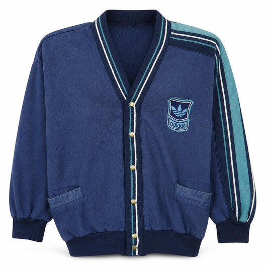 Adidas Men's Blue Vintage 80s Striped Cardigan Size M