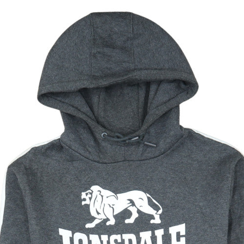 Lonsdale Men's Grey Pullover Hoodie L Logo Sports Fleece Sweatshirt