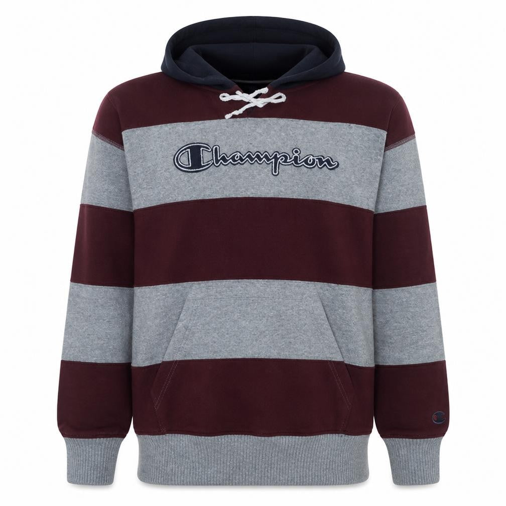 Champion Men's Grey Brown Pullover Hoodie Medium Logo Striped