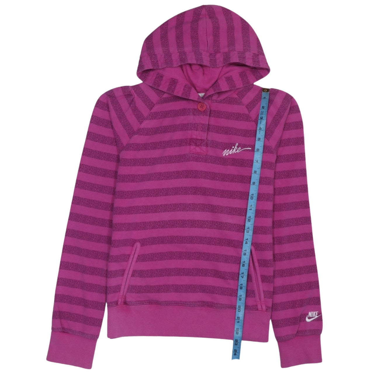 Nike Womens Pink Striped Henley Hoodie Sweatshirt XL