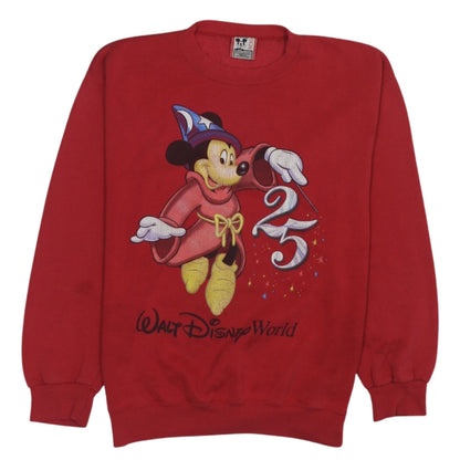 Front view of Disney Men Red Mickey Mouse 25th Anniversary Pullover Sweatshirt Medium