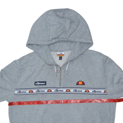 Back view of Ellesse Women Grey Crop Hoodie UK 14 1/4 Zip Logo Drawstring Pullover
