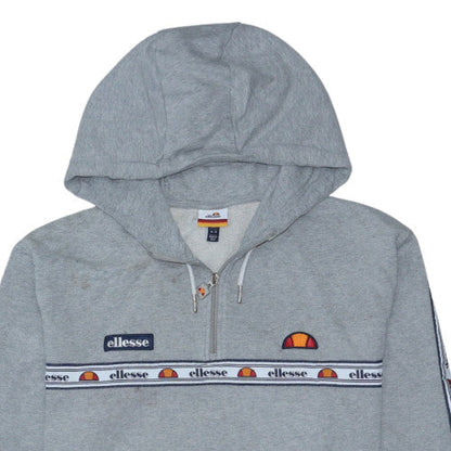 Brand and care label for Ellesse Women Grey Crop Hoodie UK 14 1/4 Zip Logo Drawstring Pullover