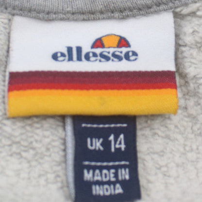 Additional view of Ellesse Women Grey Crop Hoodie UK 14 1/4 Zip Logo Drawstring Pullover