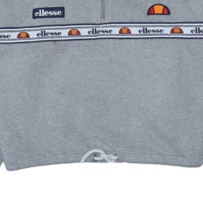 Additional view of Ellesse Women Grey Crop Hoodie UK 14 1/4 Zip Logo Drawstring Pullover