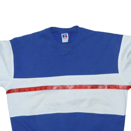 Russell Athletic Mens Blue White Crew Neck Pullover Sweatshirt L