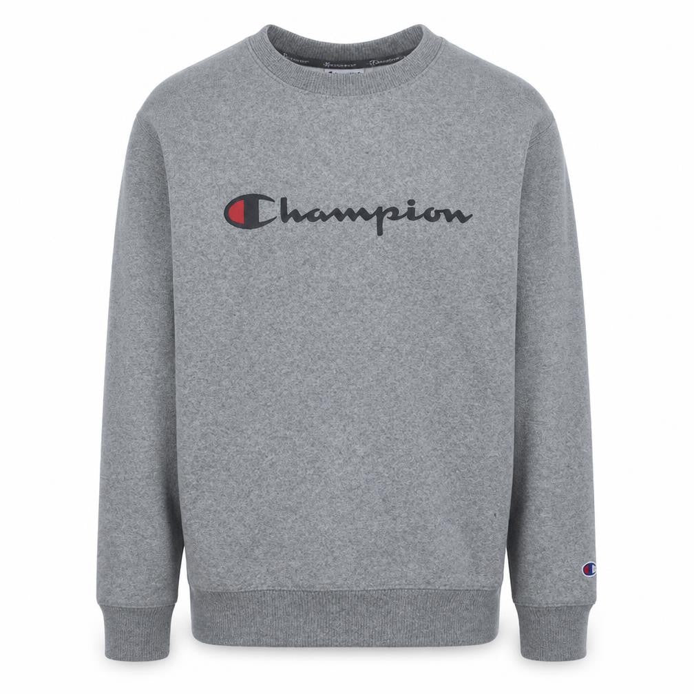 Champion Men's Grey Pullover Sweatshirt L Logo Crew Neck Sportswear