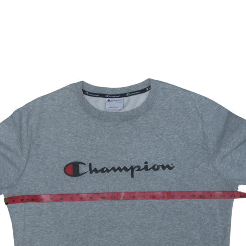 Champion Men's Grey Pullover Sweatshirt L Logo Crew Neck Sportswear