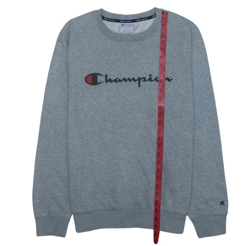 Champion Men's Grey Pullover Sweatshirt L Logo Crew Neck Sportswear