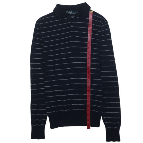 Ralph Lauren Men's Blue Striped Henley Wool Silk Cashmere Jumper Size S