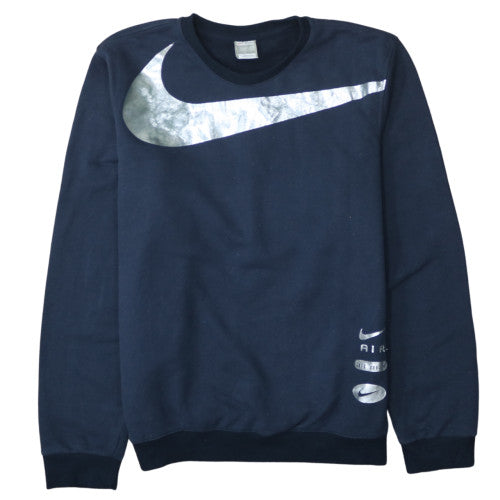 Nike Men's Navy Blue Crew Neck Sweatshirt Large Logo Print