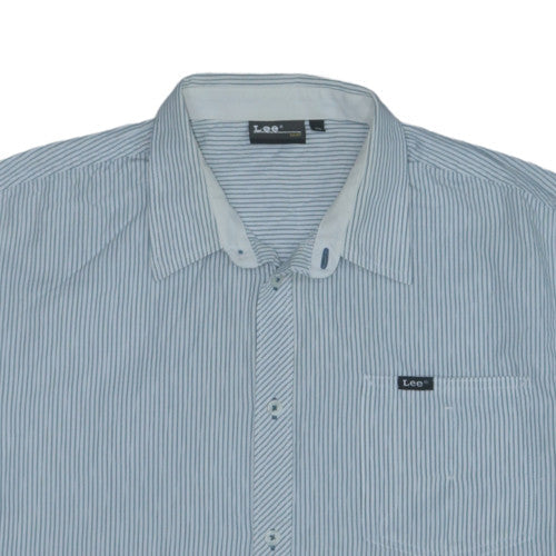 Lee Men's Blue Striped Short Sleeve Cotton Button-Up Shirt XL