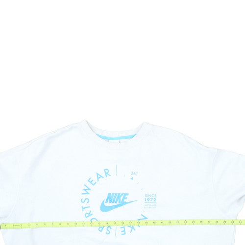 Nike Womens White Blue Logo Crew Neck Pullover Sweatshirt XL
