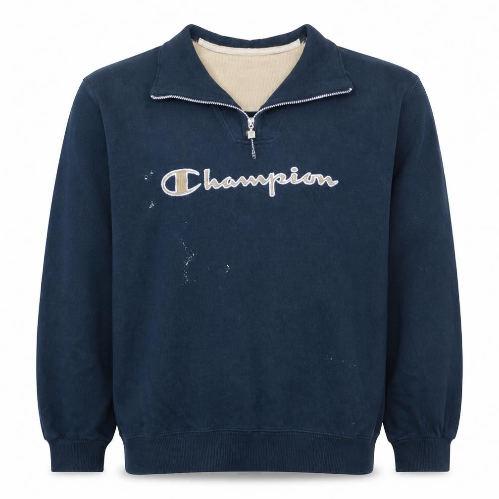 Champion Men's Blue 1/4 Zip Embroidered Logo Fleece Sweatshirt M