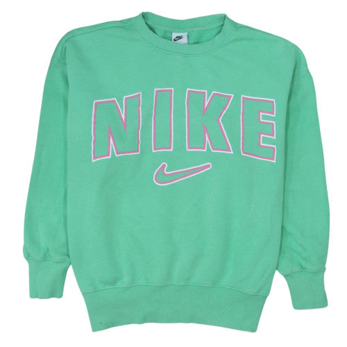 Nike Womens Green Small Pullover Sweatshirt Crew Neck Logo Print