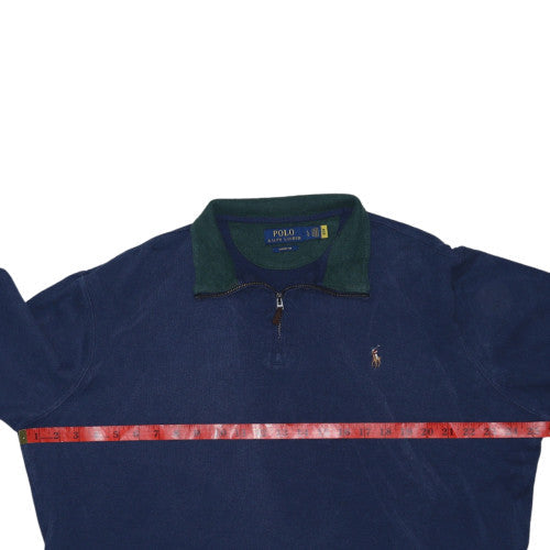 Ralph Lauren Men's Blue Cotton 1/4 Zip Collared Sweatshirt L