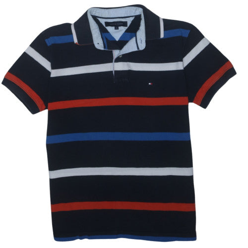 Tommy Hilfiger Men's Navy Striped Cotton Polo Shirt Size M