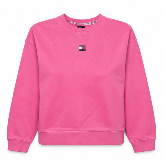 Tommy Jeans Women Pink Crew Neck Pullover Sweatshirt L Cotton Logo