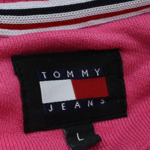 Tommy Jeans Women Pink Crew Neck Pullover Sweatshirt L Cotton Logo