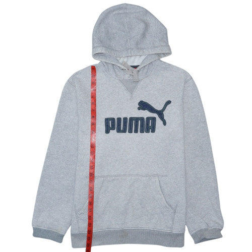 Puma Men's Grey Hoodie Large Pullover Logo Cotton Blend Casual
