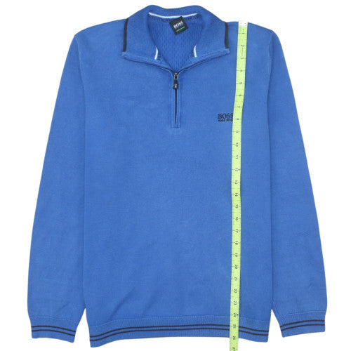 Hugo Boss Men's Blue XL 1/2 Zip Cotton Jumper