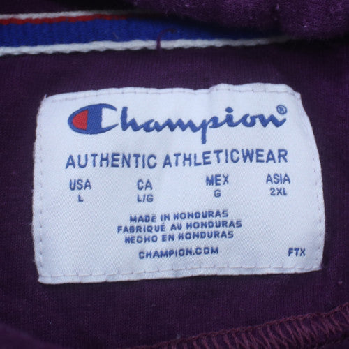 Champion Women's Purple Pullover Hoodie L Logo Print Sweatshirt
