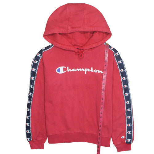 Champion Womens Red Pullover Hoodie Small 100% Cotton Logo Detail