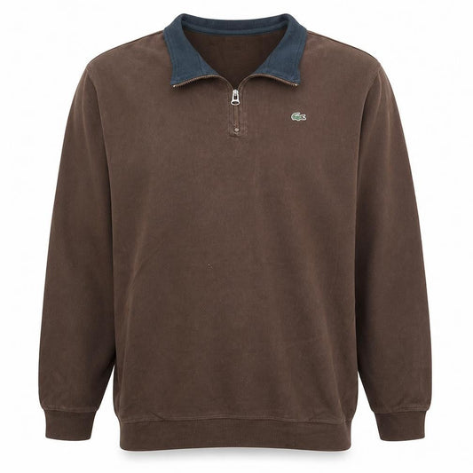 Lacoste Men’s Brown 1/4 Zip Collared Sweatshirt 2XL Regular Fit