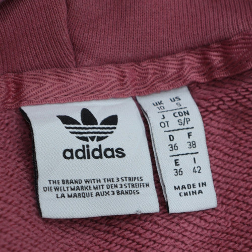 Adidas Women Pink Cropped Pullover Hoodie Size 10 Logo Lace Up