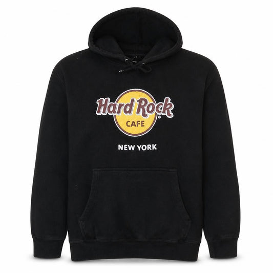 Hard Rock Cafe Men’s Black Pullover Hoodie Large Logo Fleece