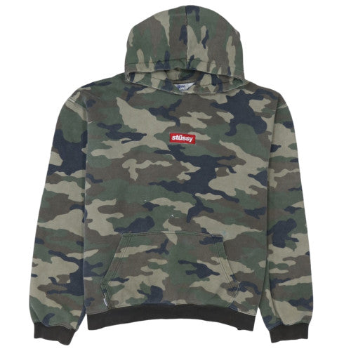 Stussy Men's Green Camo Pullover Hoodie XL Cotton Fleece
