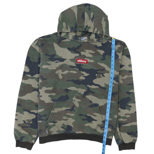 Stussy Men's Green Camo Pullover Hoodie XL Cotton Fleece