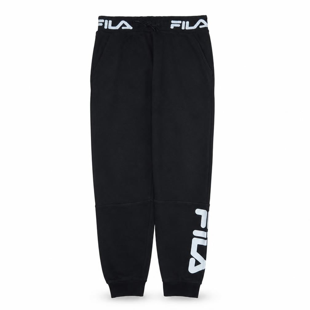Fila Men's Black Jogger Trousers L Cotton Blend Logo Cuffed