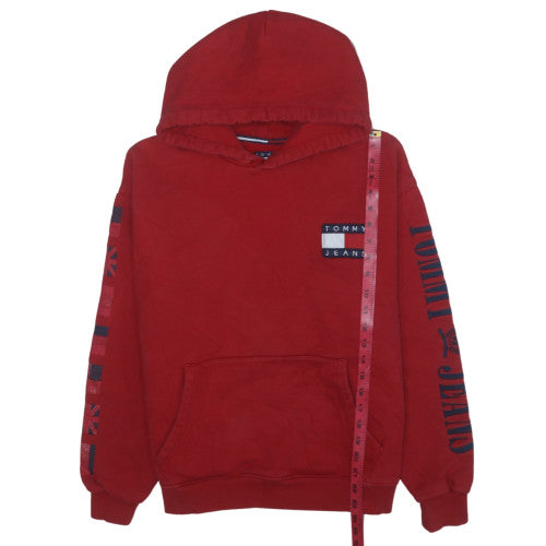 Tommy Jeans Men’s Red Pullover Hoodie M Logo Graphic Fleece