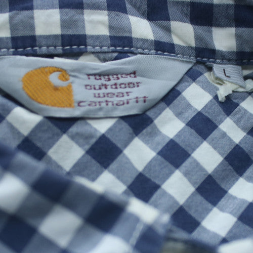 Carhartt Mens Blue Check Button-Up Cotton Shirt L Long Sleeve Casual