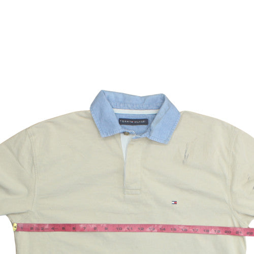 Tommy Hilfiger Men's Beige Long Sleeve Cotton Polo Shirt M