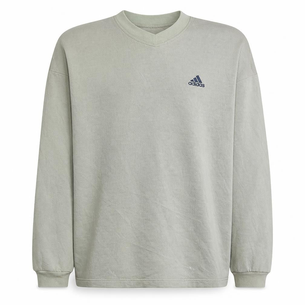 adidas Men's Beige Logo Pullover Sweatshirt L Crew Neck Fleece
