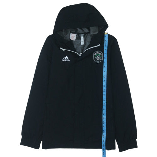 Adidas Boys Black Hooded Rain Coat Jacket 13-14 Years Waterproof Lined