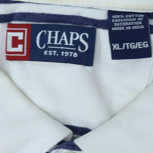 Chaps Men's White Striped Cotton Polo Shirt XL
