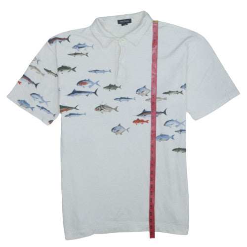 Nautica Men's White XL Cotton Fish Print Polo Shirt