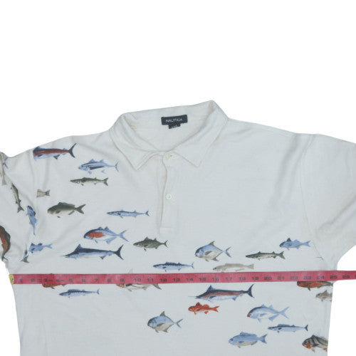 Nautica Men's White XL Cotton Fish Print Polo Shirt